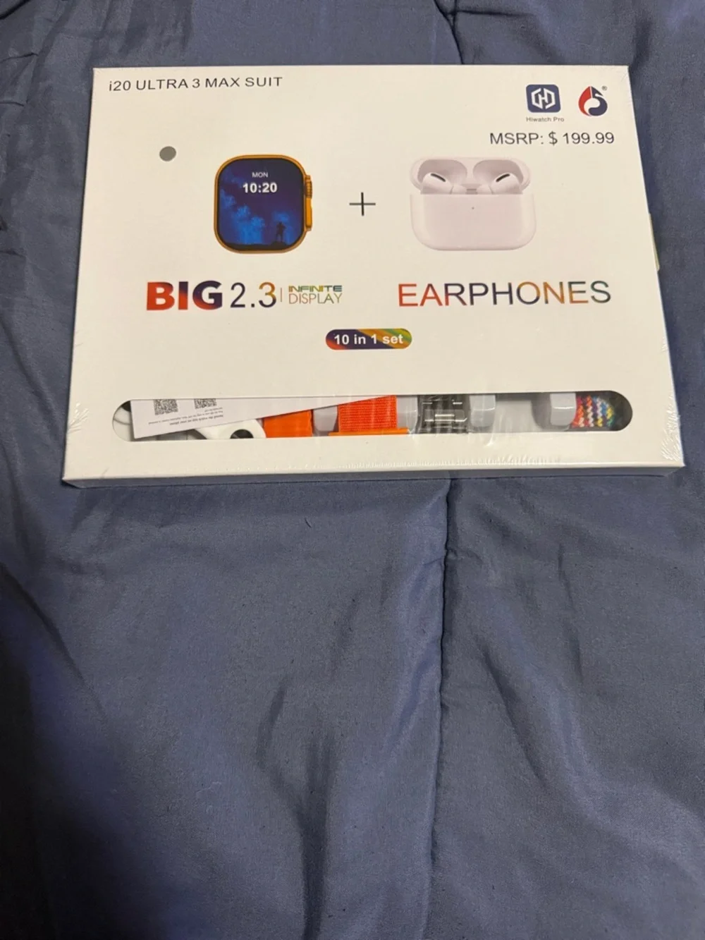 i20 Ultra 3 Max Suit Smartwatch + Earphones - White & Gold